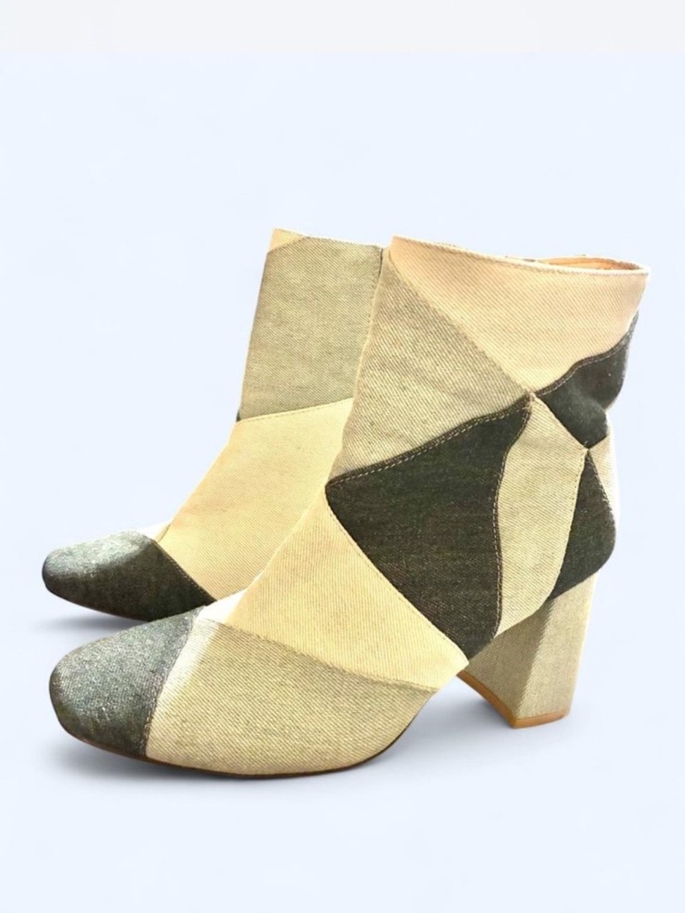 Patchwork 2 Tone Blue Women’s Ankle Boots, Size 11